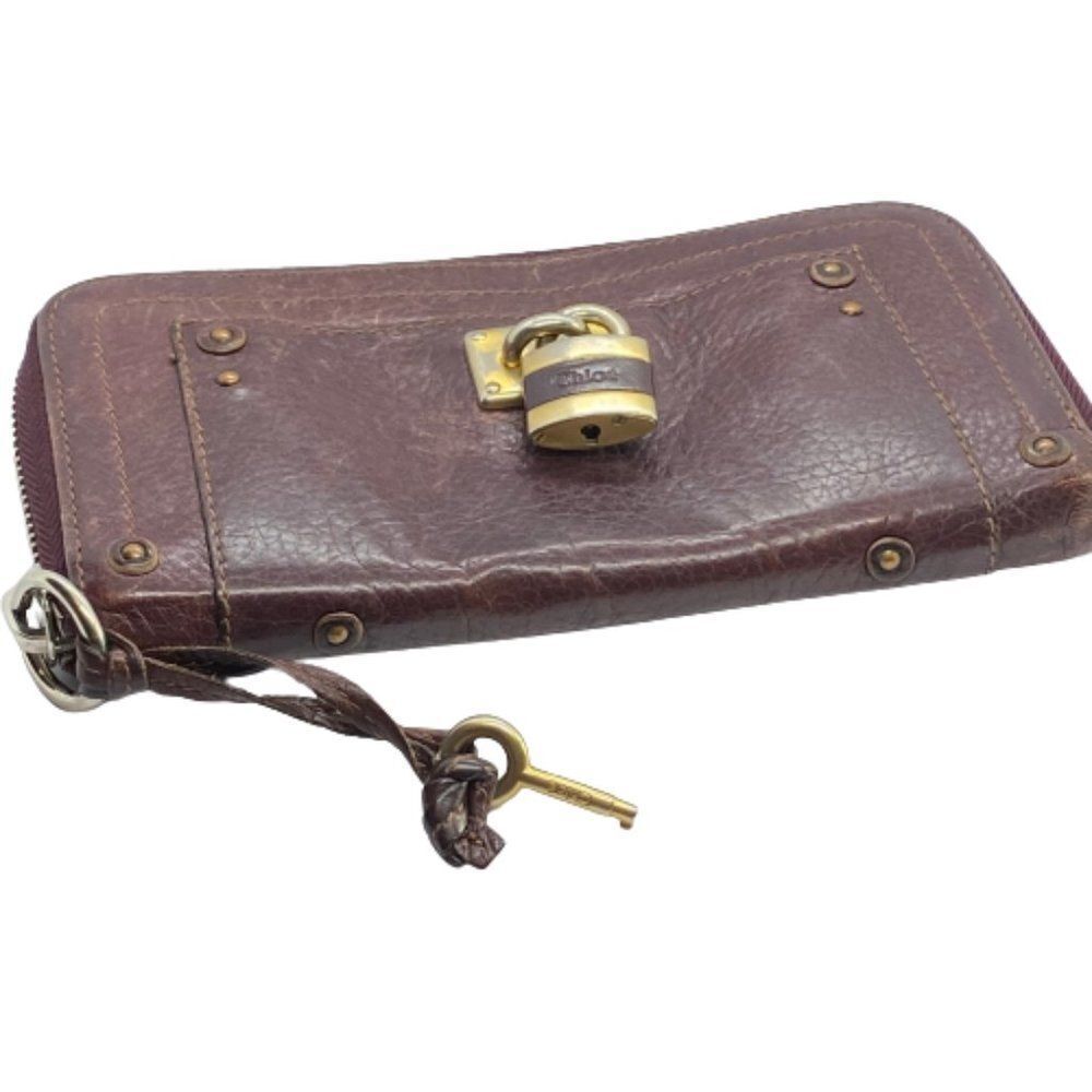 Authentic Pre-owned CHLOE Dark Plum Leather Zip Around Long Designer Wallet